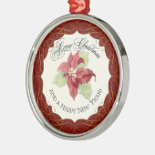新年のクリスマス一緒にポインセチアパーソナライズ メタルオーナメント (左)