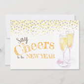 新年のシャンパングラスに応援を言う 招待状 (正面)
