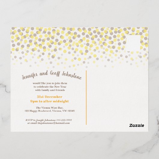 新年のシャンパングラスに応援を言う 箔シーズンポストカード (裏面)