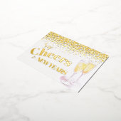 新年のシャンパングラスに応援を言う 箔シーズンポストカード (回転した状態)