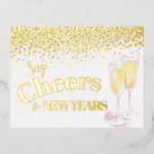 新年のシャンパングラスに応援を言う 箔シーズンポストカード (正面)