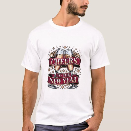 新年のシャンパンTシャツ、プレミアムな装飾の乾杯 Tシャツ (正面)