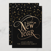 新年のスクリプエレガントト黒金ゴールド シーズンカード (正面/裏面)