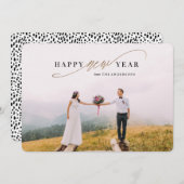 新年のスクリプトフェイク金ゴールド休日のフォトカード シーズンカード (正面/裏面)