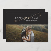 新年のスクリプトフェイク金ゴールド休日のフォトカード シーズンカード (正面/裏面)