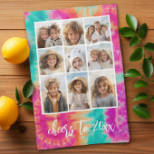 新年のタイダイティール(緑がかった色)70sのVibeへの応援 キッチンタオル