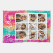 新年のタイダイティール(緑がかった色)70sのVibeへの応援 キッチンタオル (横)