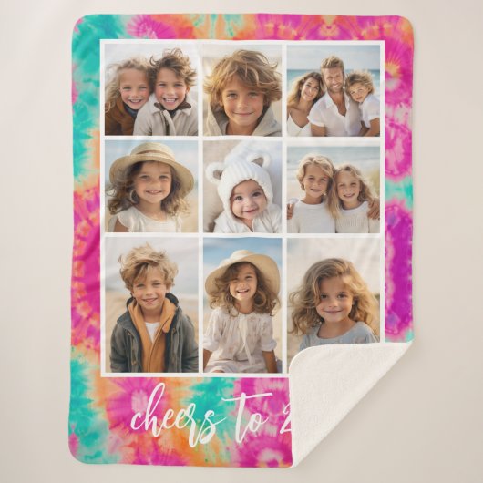 新年のタイダイティール(緑がかった色)70sのVibeへの応援 シェルパブランケット (正面)