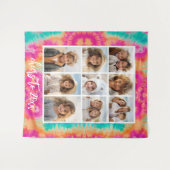 新年のタイダイティール(緑がかった色)70sのVibeへの応援 タペストリー (正面(横))