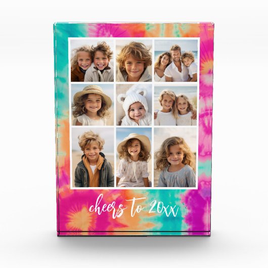 新年のタイダイティール(緑がかった色)70sのVibeへの応援 フォトブロック (正面)