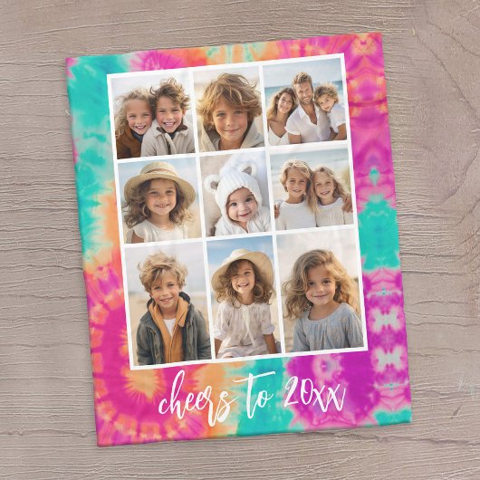 新年のタイダイティール（緑がかった色）70sのVibeへの応援 フリースブランケット