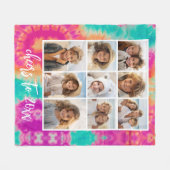 新年のタイダイティール（緑がかった色）70sのVibeへの応援 フリースブランケット (正面(横))