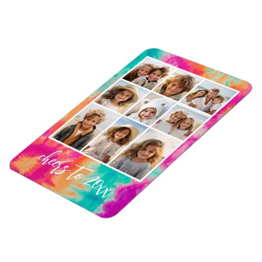 新年のタイダイティール（緑がかった色）70sのVibeへの応援 マグネット (左側)