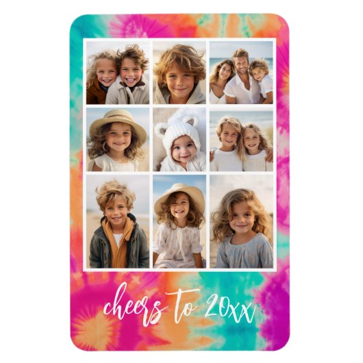 新年のタイダイティール(緑がかった色)70sのVibeへの応援 マグネット (縦)