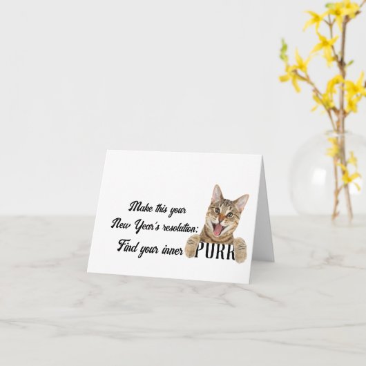 新年のタビー猫 カード (黄色い花)