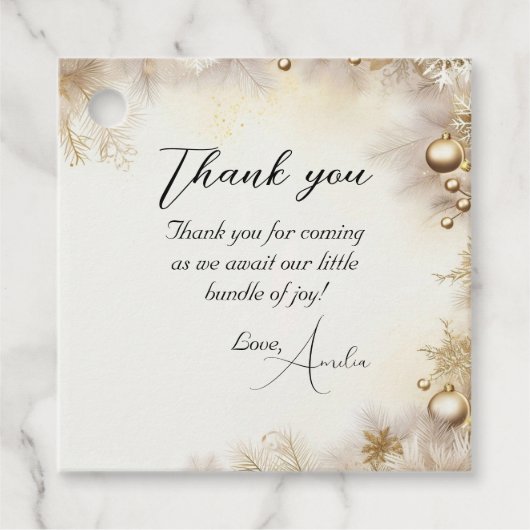 新年のデザイン金ゴールドエレガント赤ちゃんシャワー フェイバータグ (正面)