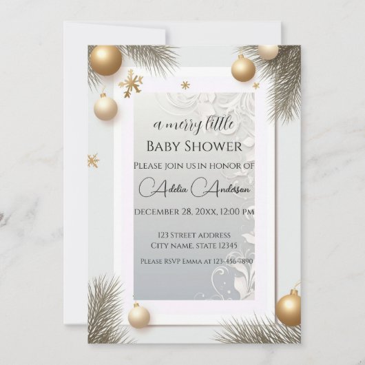 新年のデザイン金ゴールドエレガント赤ちゃんシャワー 招待状 (正面)