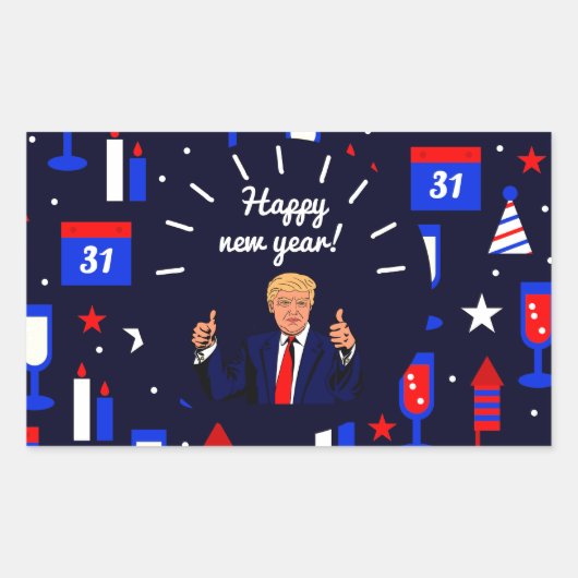 新年のドナルドトランプ 長方形シール (正面)