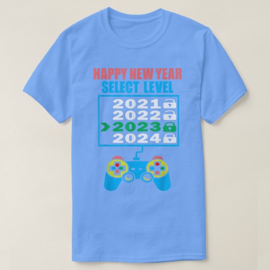 新年のハッピーゲームおもしろい選択レベル2023 Tシャツ (デザイン正面)