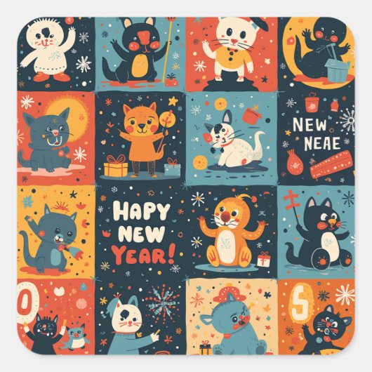新年のパターンのシール スクエアシール (正面)