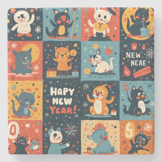 新年のパターン石コースター ストーンコースター (正面)