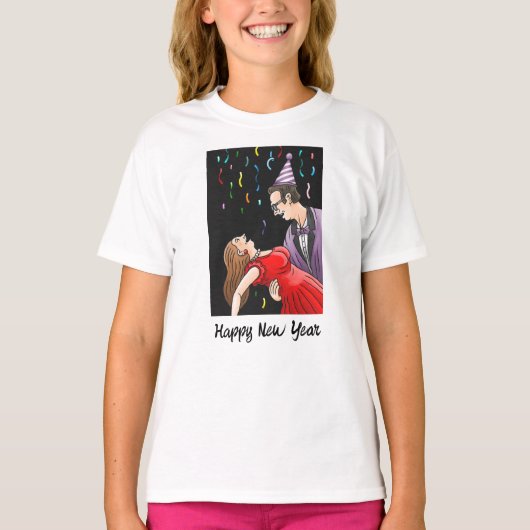 新年のパーティーで楽しむダンス Tシャツ (正面)