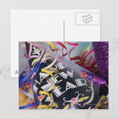 新年のパーティーの帽子および吹流し シーズンポストカード (正面/裏面)