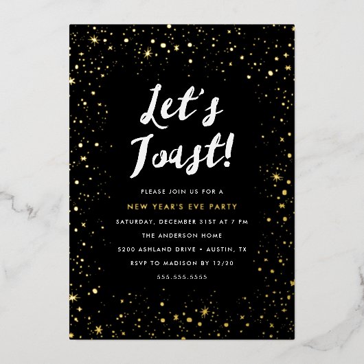 新年のパーティーを祝おう 箔招待状 (正面)