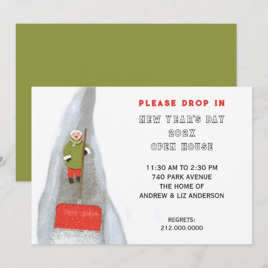 新年のパーティーオープンハウス 招待状 (正面/裏面)