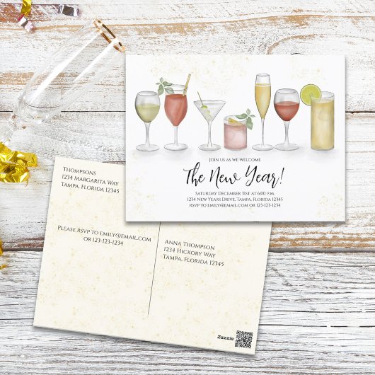 新年のパーティーカクテル水の色の事前対応 ポストカード