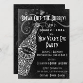 新年のパーティーシャンパンお祝い 招待状 (正面/裏面)