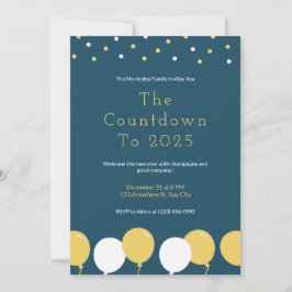 新年のパーティーバルーンと紙吹雪 招待状