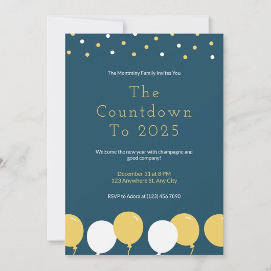 新年のパーティーバルーンと紙吹雪 招待状 (正面)
