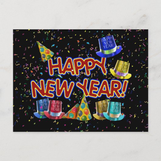 新年のパーティー帽子 シーズンポストカード (正面)