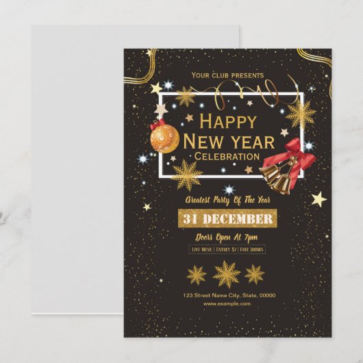 新年のパーティー招待チラシ 招待状 (正面/裏面)
