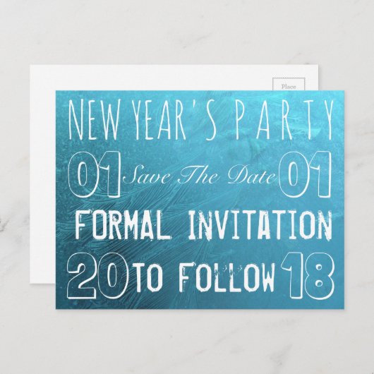 新年のパーティー日付を保存するアイス凍っていブルー 案内ポストカード (正面/裏面)