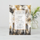 新年のパーティー2025年金ゴールドグリッターバルーン市 招待状 (スタンド正面)