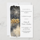 新年のパーティー2025年金ゴールドグリッター花火 招待状 (正面)