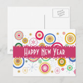 新年のパーティー！クールファンキーカラフル円 シーズンポストカード (正面/裏面)