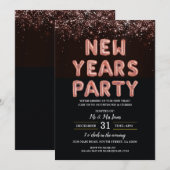 新年のパーティー ブラックローズ ゴールド ご招待 招待状 (正面/裏面)