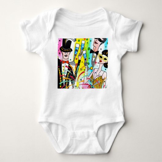 新年のパーティー ベビーボディスーツ (正面)