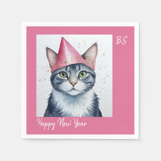 新年のパーティー - 変装猫 スタンダードカクテルナプキン (正面)