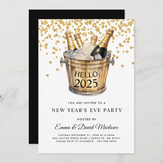 新年のパーティー Hello 2025 招待状 (正面/裏面)