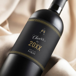 新年のビジネスのロゴブラックと金ゴールドへの応援 ワインラベル