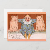 新年のピエロ、豚と幸運のシンボル ポストカード (正面/裏面)