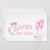 新年のピンクのシャンパングラスに応援を言う 招待状 (正面)