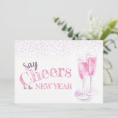 新年のピンクのシャンパングラスに応援を言う 招待状 (スタンド正面)
