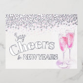 新年のピンクのシャンパングラスに応援を言う 箔シーズンポストカード (正面)