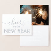 新年のフォトスクリプトシンプルへの応援モダン 箔カード (ディスプレー)