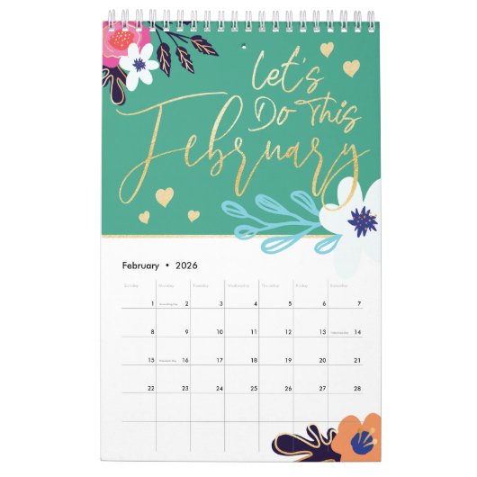 新年のフローラ感動的引用文 カレンダー (2月 2026)